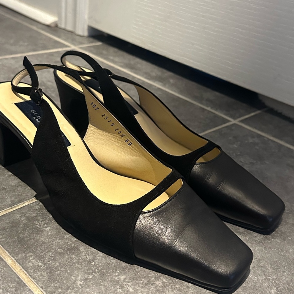 Authentic Burberry Leather and Suede Slingback Kitten Heels